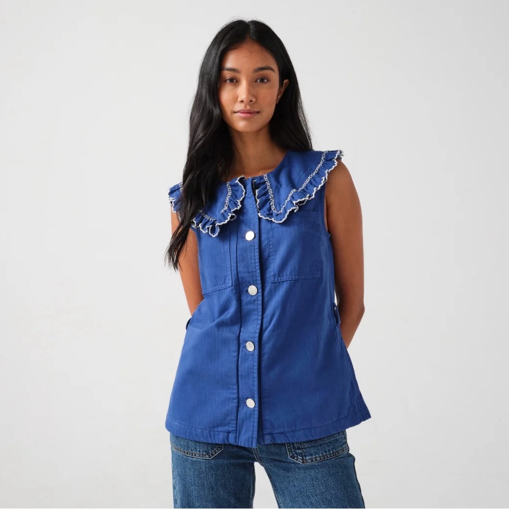NWT Seventy + Mochi Blue Organic Cotton Ruffled Women's Vest